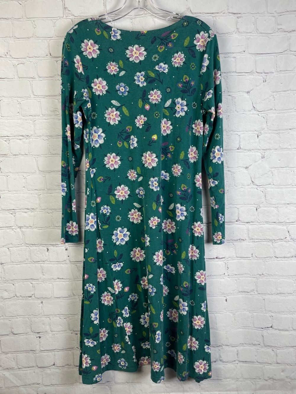 GUDRUN SJODEN teal green floral long sleeve boat neck dress, size S - Picture 3 of 10